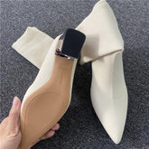 High Heels White Ankle Boots Stripper Low Block Heel-BS01023-Veeddydropshipping